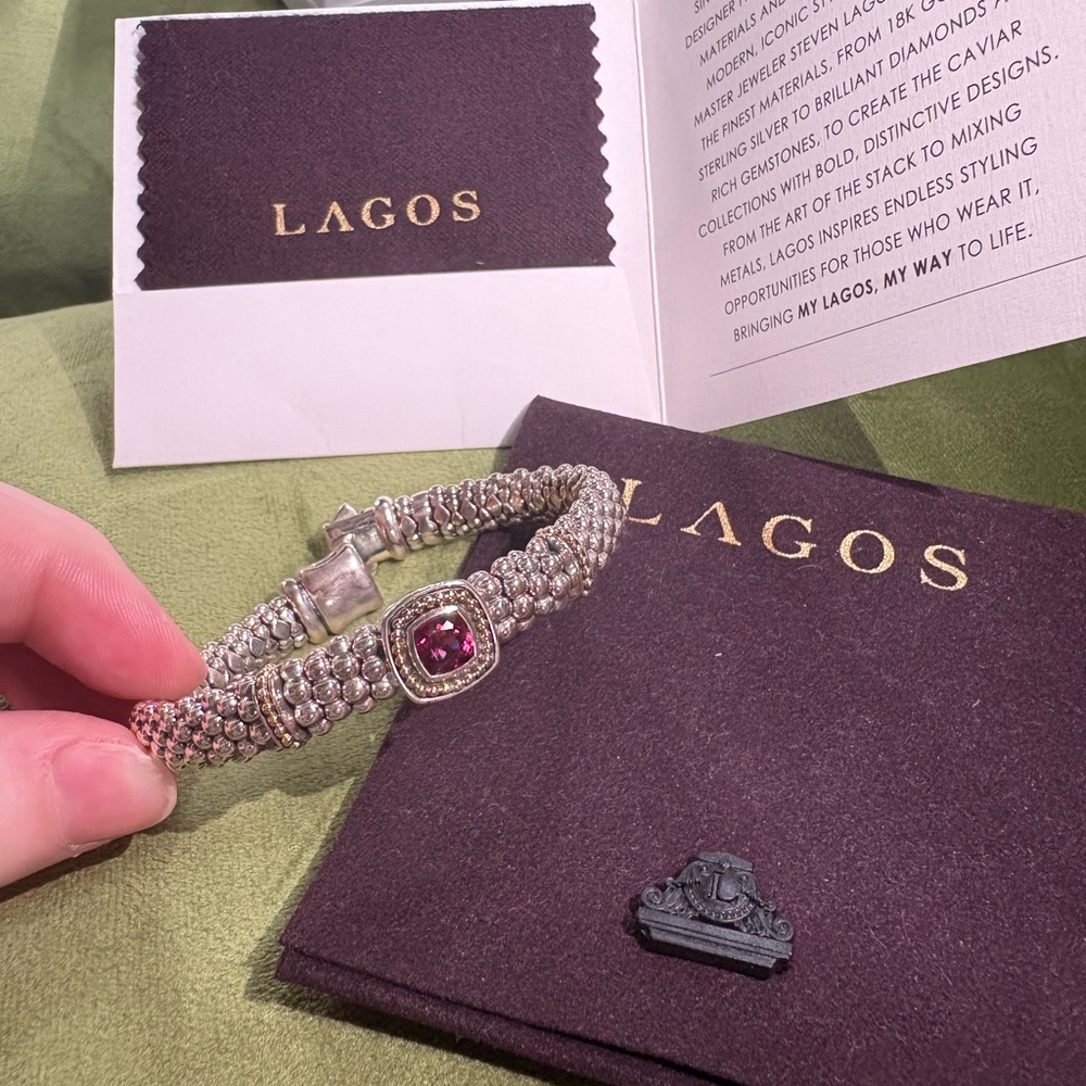 LAGOS Silver Bracelet with Deep Pink Gemstone
